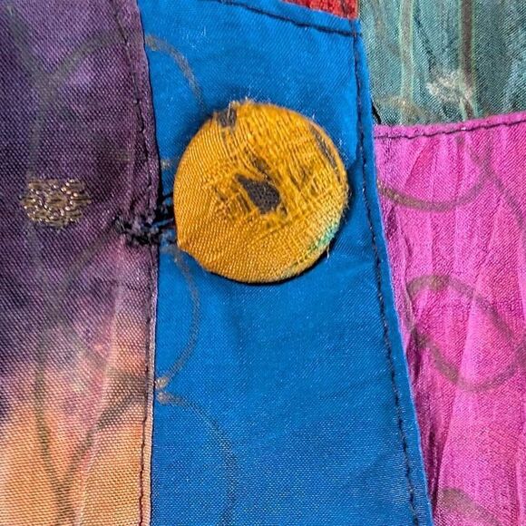 VTG L 80s 90s Silk Patchwork Vest Boho Hippy Festival Blossom Art Renfair Pirate - Picture 8 of 9